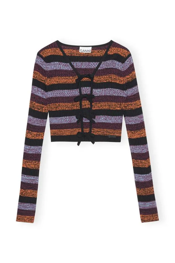 Clothing GANNI Tops Striped Merino Rib Cropped Cardigan Multicolour Clothing GANNI Tops Striped Merino Rib Cropped Cardigan Multicolour