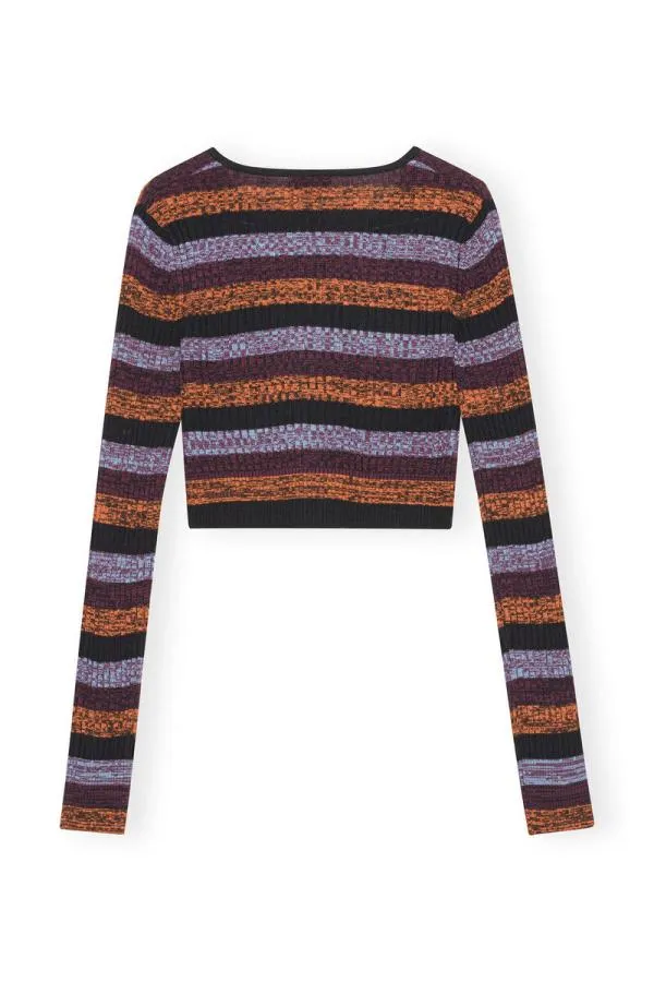 Clothing GANNI Tops Striped Merino Rib Cropped Cardigan Multicolour Clothing GANNI Tops Striped Merino Rib Cropped Cardigan Multicolour