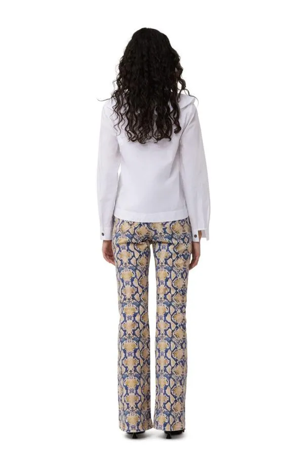 Clothing GANNI Tops White Cotton Poplin Ruffle Vneck Blouse Bright White Clothing GANNI Tops White Cotton Poplin Ruffle Vneck Blouse Bright White