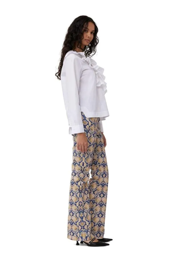 Clothing GANNI Tops White Cotton Poplin Ruffle Vneck Blouse Bright White Clothing GANNI Tops White Cotton Poplin Ruffle Vneck Blouse Bright White