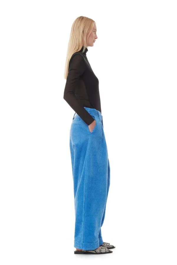 Clothing GANNI Trousers Blue Corduroy Loose Pleat Trousers Silver Lake Blue Clothing GANNI Trousers Blue Corduroy Loose Pleat Trousers Silver Lake Blue