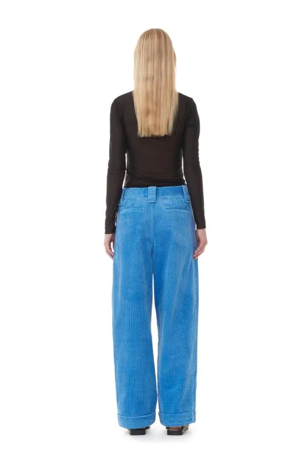 Clothing GANNI Trousers Blue Corduroy Loose Pleat Trousers Silver Lake Blue Clothing GANNI Trousers Blue Corduroy Loose Pleat Trousers Silver Lake Blue