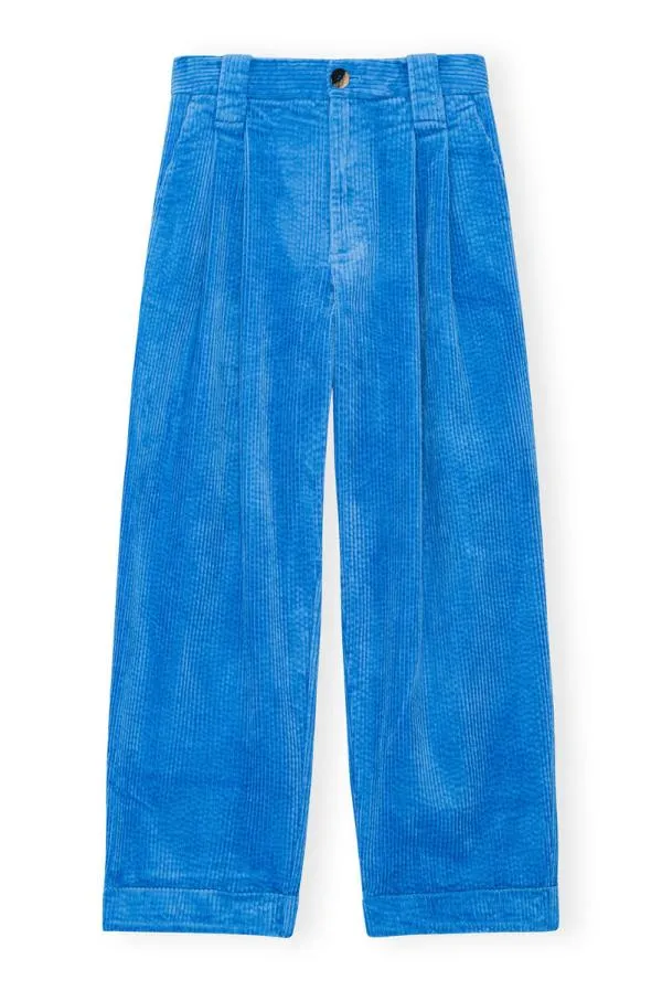Clothing GANNI Trousers Blue Corduroy Loose Pleat Trousers Silver Lake Blue Clothing GANNI Trousers Blue Corduroy Loose Pleat Trousers Silver Lake Blue