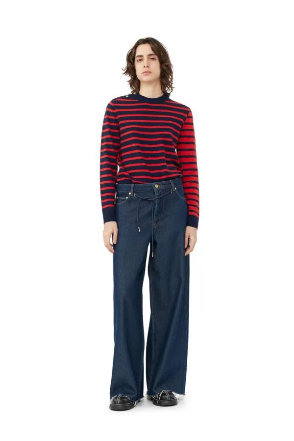 Clothing GANNI Trousers Heavy Denim Wide Drawstring Jeans Rinse