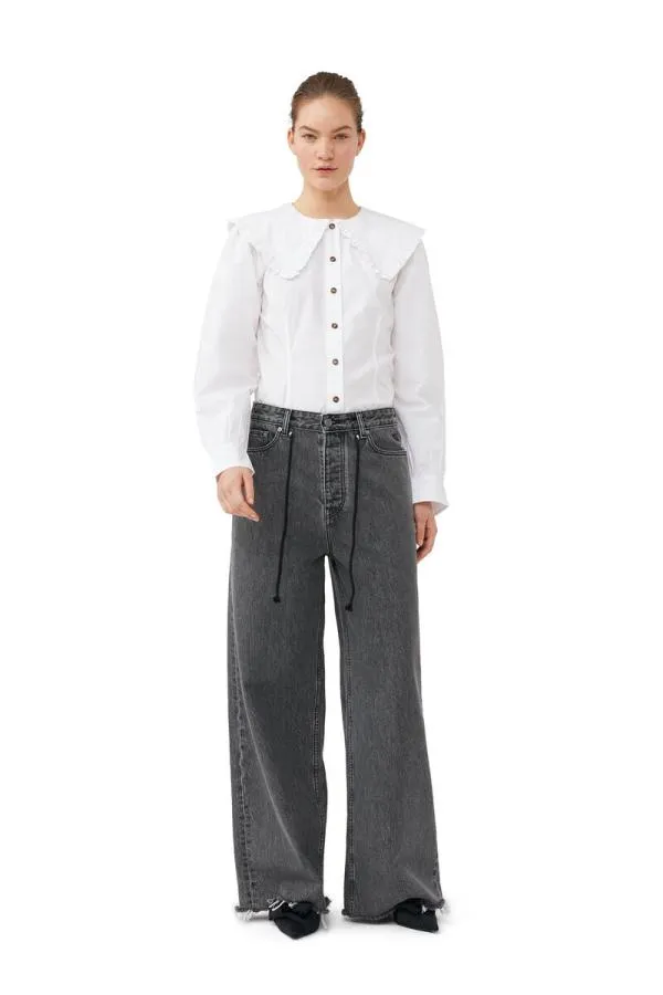 Clothing GANNI Trousers ReCut Wide Drawstring Jeans Washed Blackblack