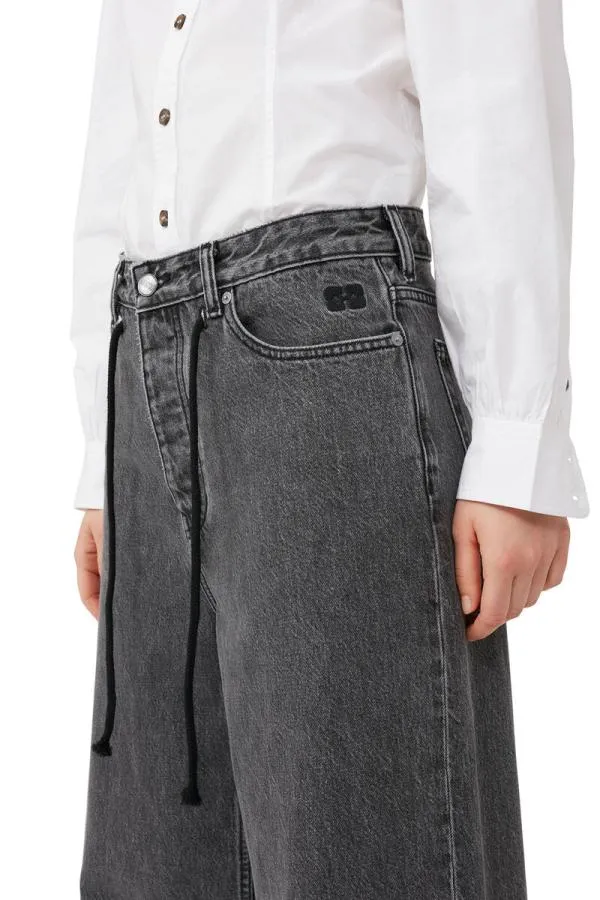 Clothing GANNI Trousers ReCut Wide Drawstring Jeans Washed Blackblack