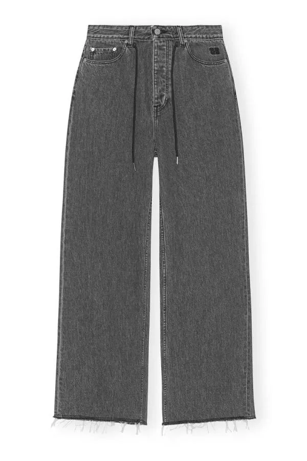 Clothing GANNI Trousers ReCut Wide Drawstring Jeans Washed Blackblack