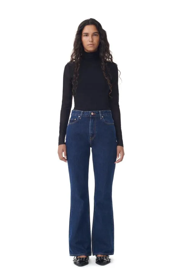 Clothing GANNI Trousers Rigid Denim Betzy Dark Blue Stone