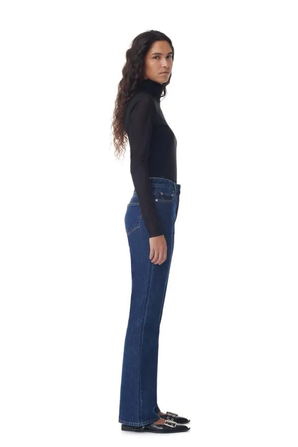 Clothing GANNI Trousers Rigid Denim Betzy Dark Blue Stone