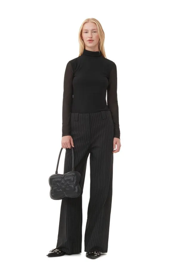 Clothing GANNI Trousers Striped Highwaisted Wide Trousers Black