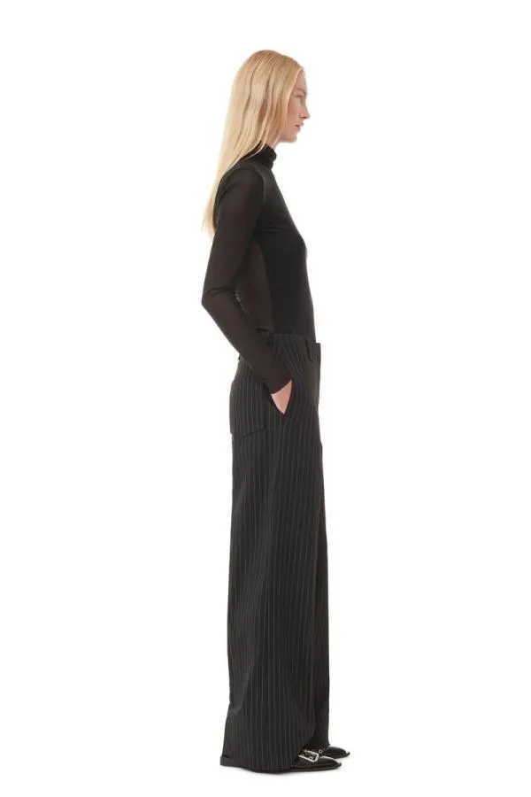 Clothing GANNI Trousers Striped Highwaisted Wide Trousers Black Clothing GANNI Trousers Striped Highwaisted Wide Trousers Black
