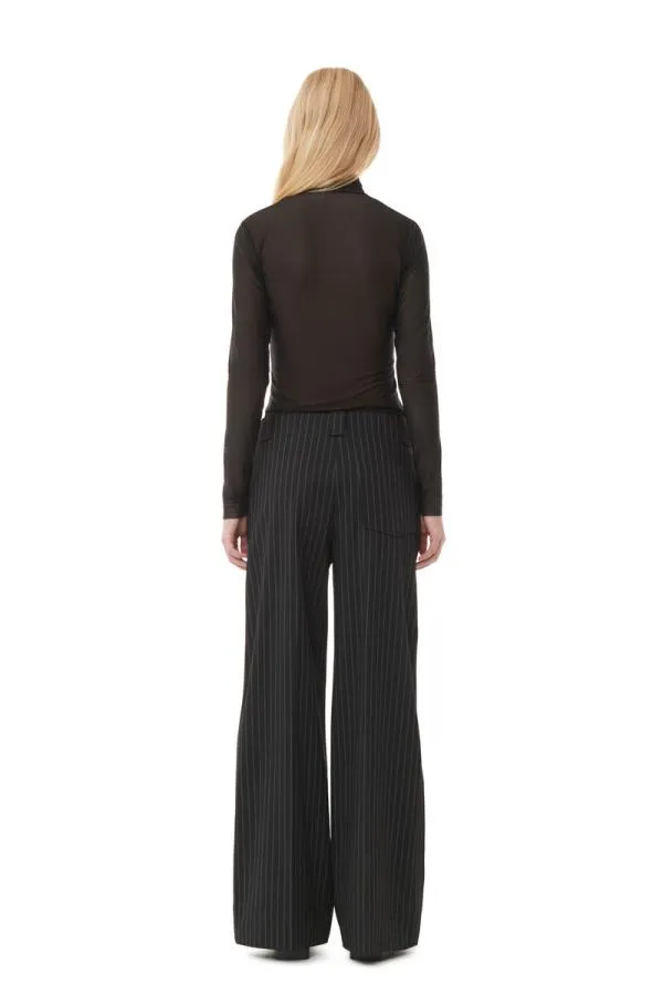 Clothing GANNI Trousers Striped Highwaisted Wide Trousers Black Clothing GANNI Trousers Striped Highwaisted Wide Trousers Black