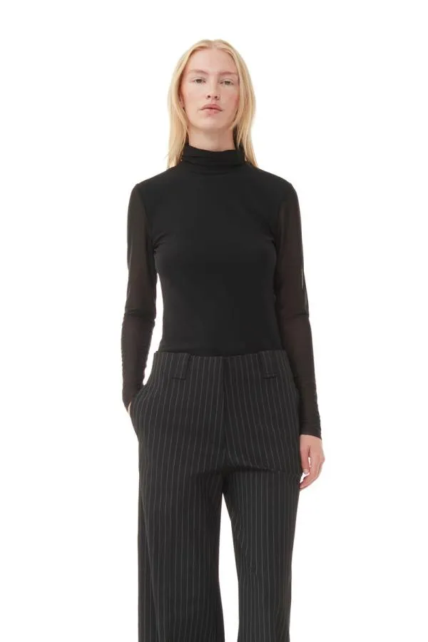 Clothing GANNI Trousers Striped Highwaisted Wide Trousers Black Clothing GANNI Trousers Striped Highwaisted Wide Trousers Black