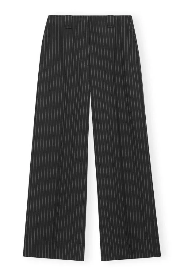 Clothing GANNI Trousers Striped Highwaisted Wide Trousers Black Clothing GANNI Trousers Striped Highwaisted Wide Trousers Black