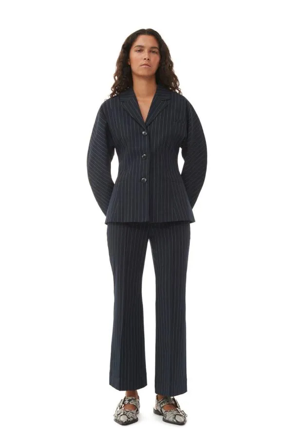 Clothing GANNI Trousers Striped Stretch Cropped Trousers Sky Captain