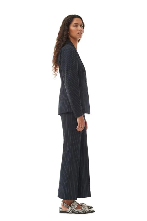 Clothing GANNI Trousers Striped Stretch Cropped Trousers Sky Captain Clothing GANNI Trousers Striped Stretch Cropped Trousers Sky Captain