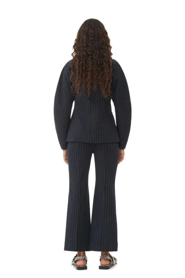 Clothing GANNI Trousers Striped Stretch Cropped Trousers Sky Captain Clothing GANNI Trousers Striped Stretch Cropped Trousers Sky Captain