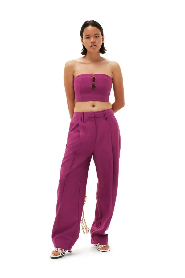 Clothing GANNI Trousers Summer Suiting Relaxed Pleated Trousers Purple Wine