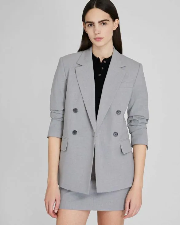 Club Monaco Blazers and Suiting Lightweight Wool Double Breasted Blazer Light Heather Grey 8211 Women