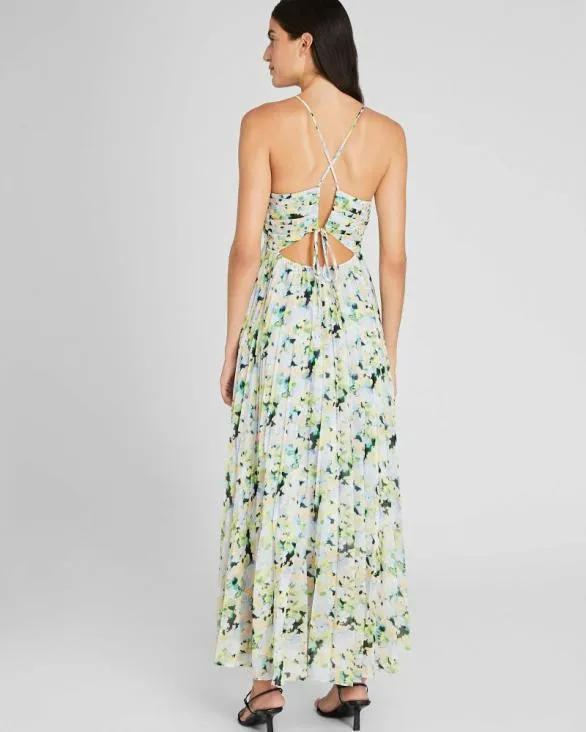 Club Monaco Dresses and Jumpsuits Floral Pleated Tie Back Maxi Dress Multi 8211 Women