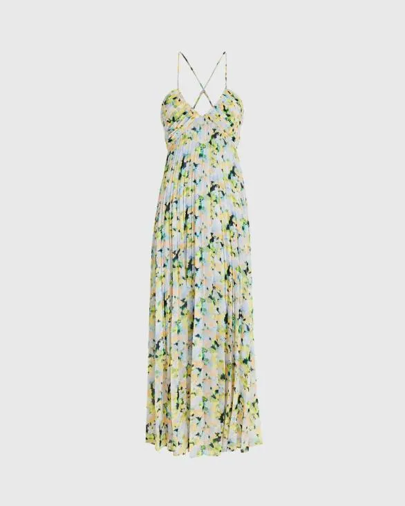 Club Monaco Dresses and Jumpsuits Floral Pleated Tie Back Maxi Dress Multi 8211 Women
