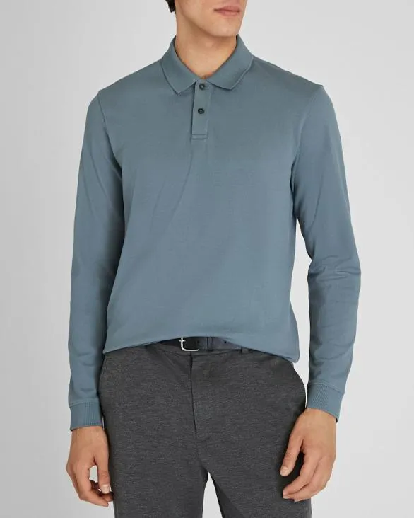 Club Monaco Polos Long Sleeve Clean Piqu Polo Sea Glass 8211 Men