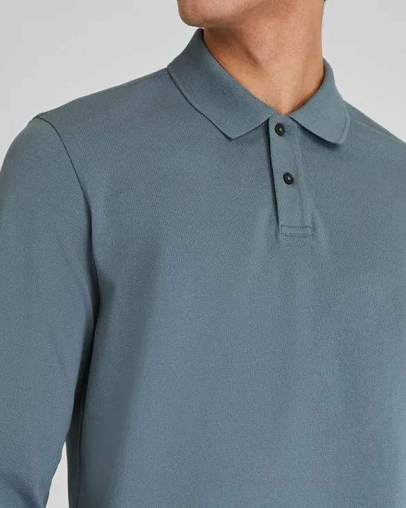 Club Monaco Polos Long Sleeve Clean Piqu Polo Sea Glass 8211 Men