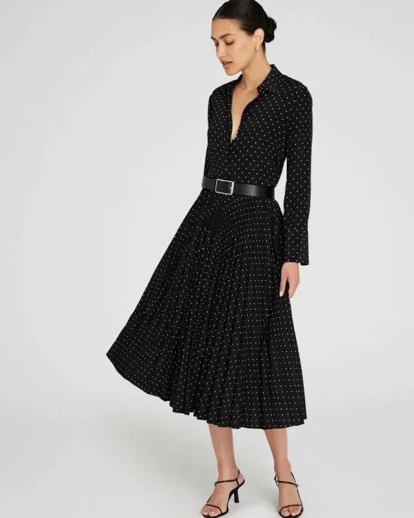 Club Monaco Skirts Polka Dot Pleated Midi Skirt Black Base 8211 Women