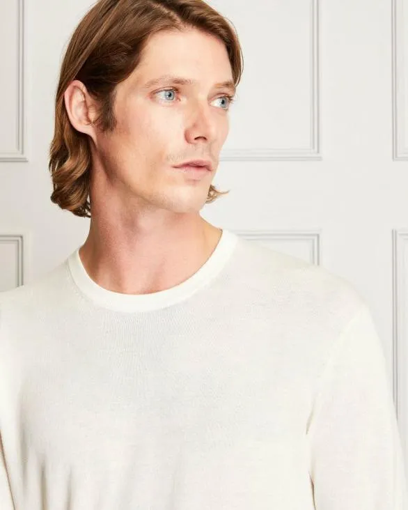Club Monaco Sweaters Fine Gauge Silk Blend Crewneck Cream 8211 Men