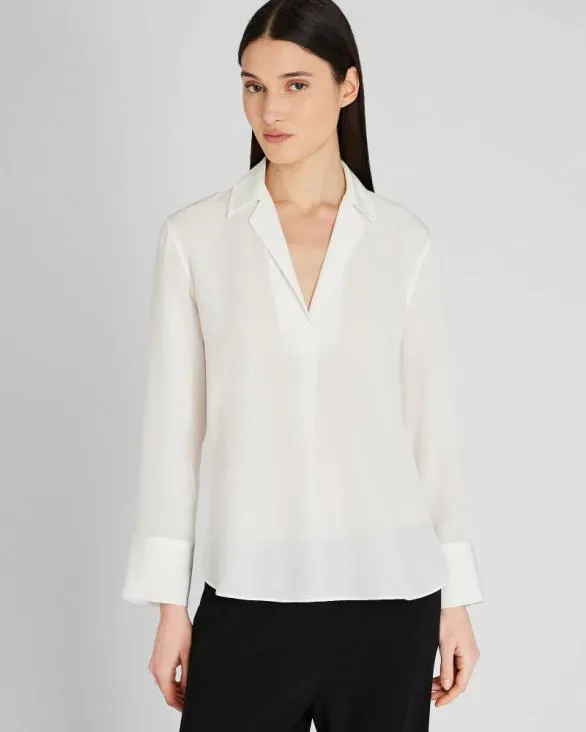 Club Monaco Tops Collared Silk Popover Shirt Off White 8211 Women