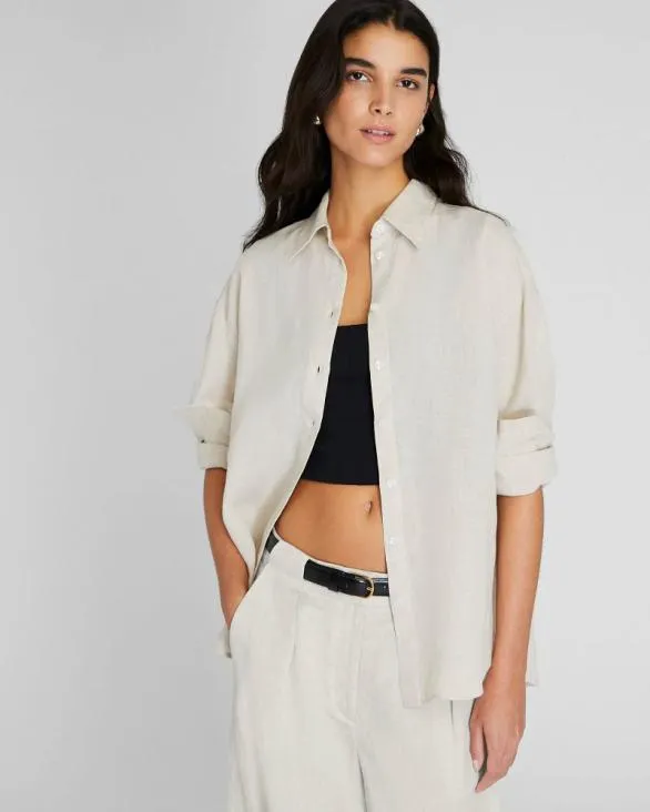 Club Monaco Tops Linen Button Front Shirt Flaxseed 8211 Women