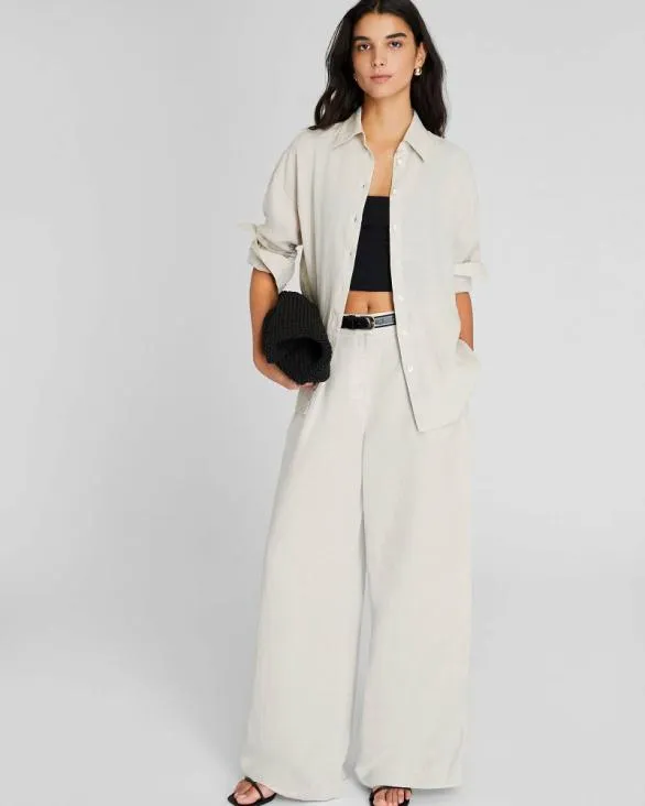 Club Monaco Tops Linen Button Front Shirt Flaxseed 8211 Women