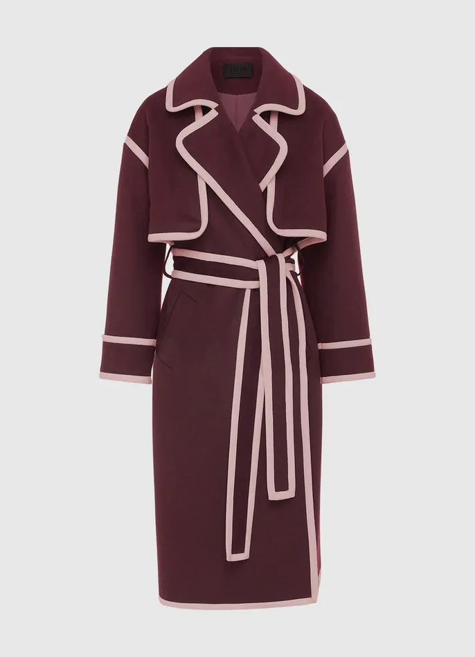 Coats and Jackets 3 in 1 Erin Contrast Stitch Wool Blend Coat 8211 Burgundy 8211 LEO LIN Women