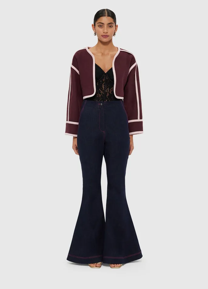 Coats and Jackets 3 in 1 Erin Contrast Stitch Wool Blend Coat 8211 Burgundy 8211 LEO LIN Women
