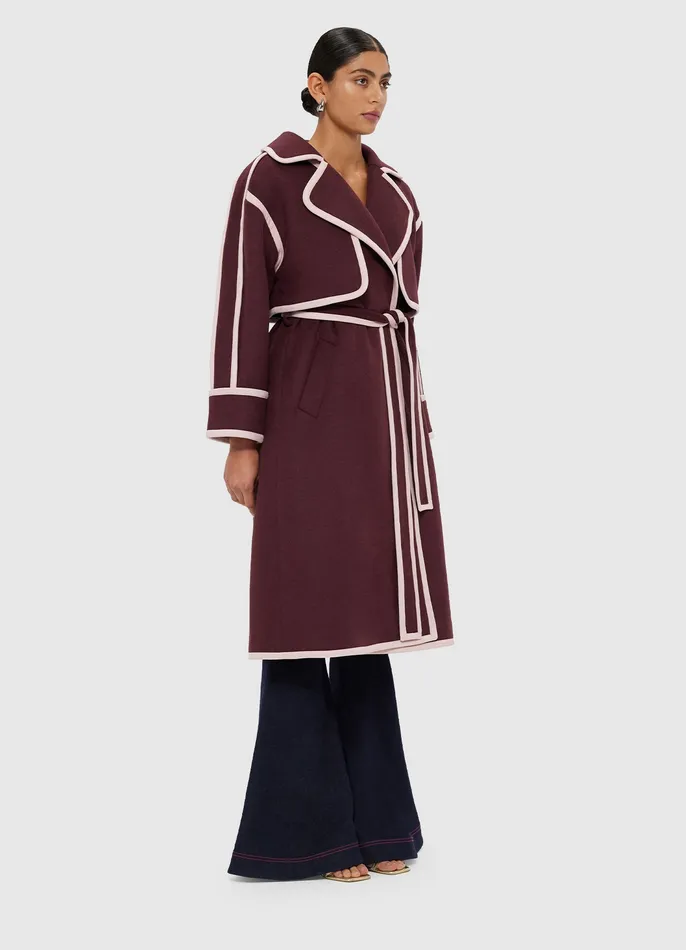 Coats and Jackets 3 in 1 Erin Contrast Stitch Wool Blend Coat 8211 Burgundy 8211 LEO LIN Women