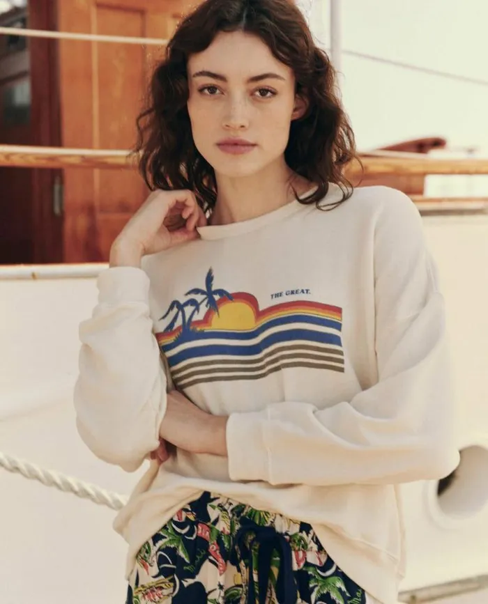 CollectionTees and Sweats The Great The Teammate Sweatshirt Washed White With Sunset Graphic