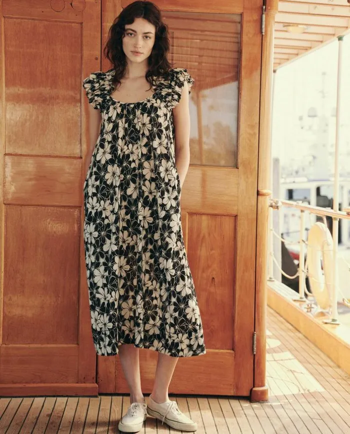 Collection The Great The Cascade Dress Black And Cream Hibiscus Floral