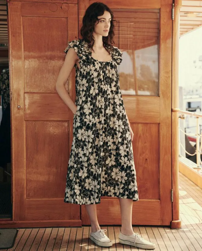 Collection The Great The Cascade Dress Black And Cream Hibiscus Floral