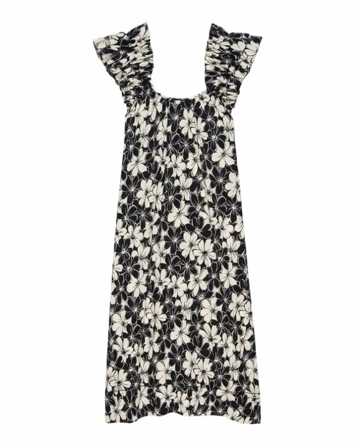 Collection The Great The Cascade Dress Black And Cream Hibiscus Floral