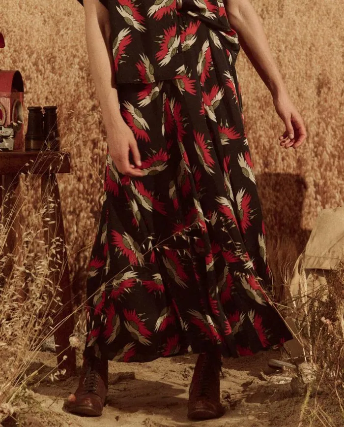 Collection The Great The Godet Skirt Navy Birds Of Paradise Print