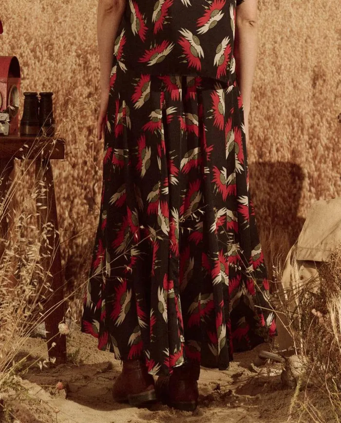Collection The Great The Godet Skirt Navy Birds Of Paradise Print