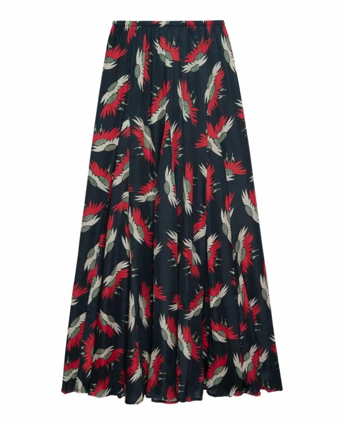 Collection The Great The Godet Skirt Navy Birds Of Paradise Print