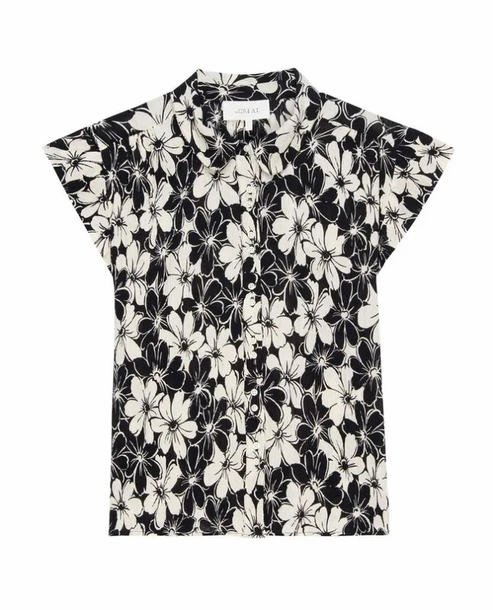 Collection The Great The Wren Top Black And Cream Hibiscus Floral