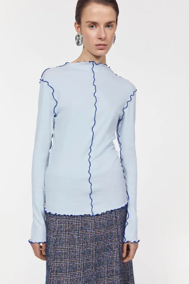 Columbina Rib Jersey Top Fog Blue Women Rodebjer Tops