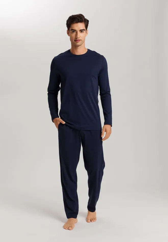 Cotton Drawstring Pants Deep Navy Men HANRO Pajama Bottoms