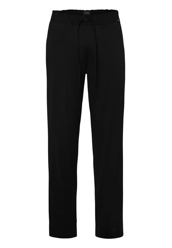 Cotton Knit Drawstring Pants Black Men HANRO Pajama Bottoms