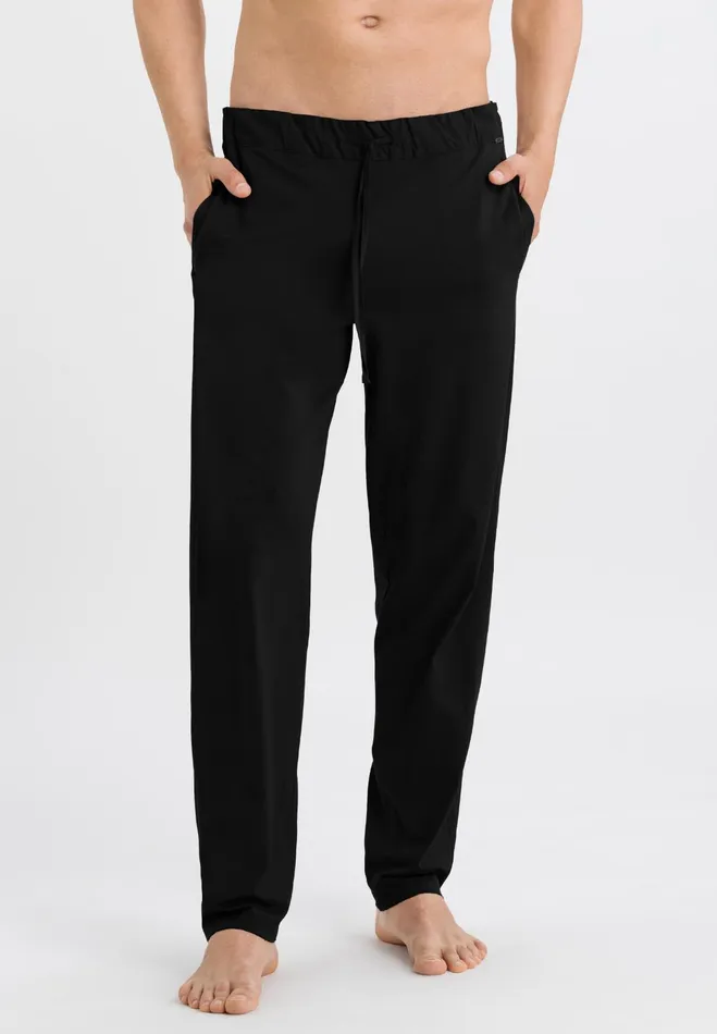 Cotton Knit Drawstring Pants Black Men HANRO Pajama Bottoms