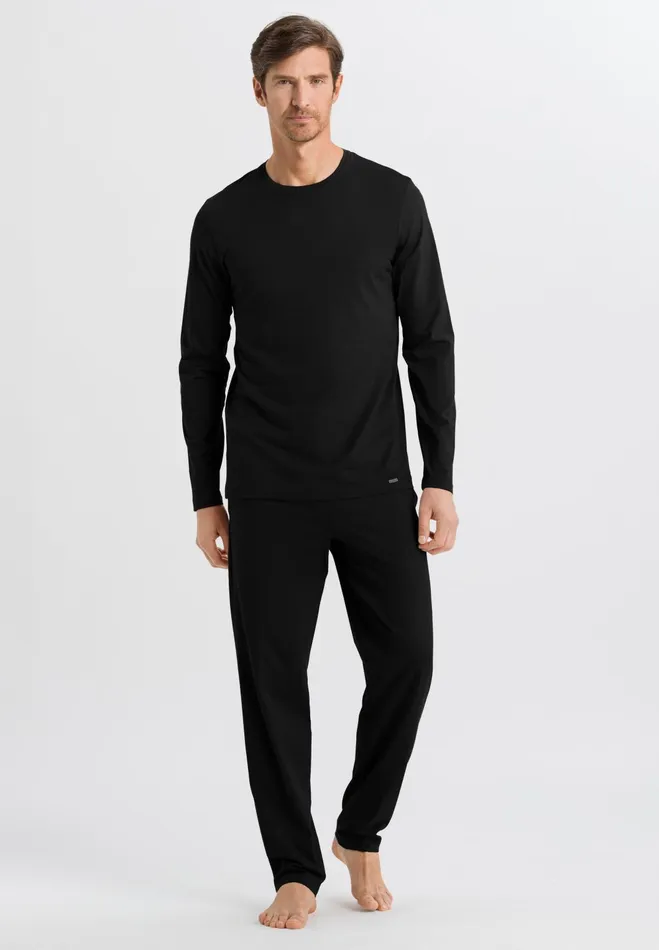 Cotton Knit Drawstring Pants Black Men HANRO Pajama Bottoms