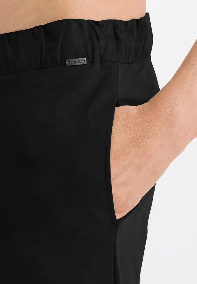 Cotton Knit Drawstring Pants Black Men HANRO Pajama Bottoms