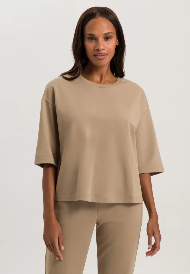 Cotton Round Neck Top Deep Taupe Women HANRO Lounge Tops